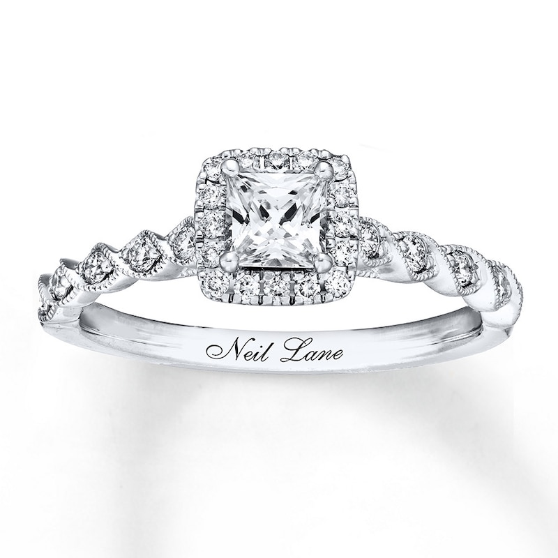 Main Image 1 of Previously Owned Neil Lane Engagement Ring 3/4 ct tw Princess & Round-cut Diamonds 14K White Gold - Size 4.5