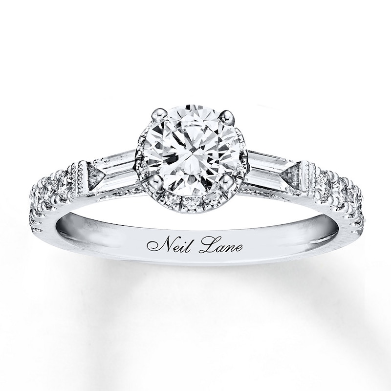 Previously Owned Neil Lane Engagement Ring 1-1/4 ct tw Round & Baguette-cut Diamonds 14K White Gold - Size 6