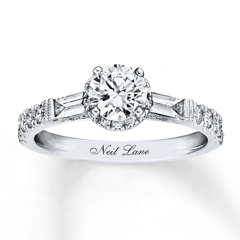 Main Image 1 of Previously Owned Neil Lane Engagement Ring 1-1/4 ct tw Round & Baguette-cut Diamonds 14K White Gold - Size 6