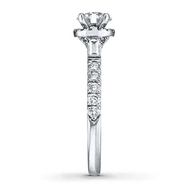 Main Image 3 of Previously Owned Neil Lane Engagement Ring 1-1/4 ct tw Round & Baguette-cut Diamonds 14K White Gold - Size 6