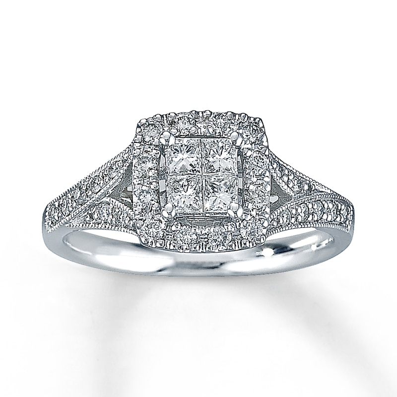 Main Image 1 of Previously Owned Diamond Engagement Ring 1/2 ct tw Princess & Round-cut Diamonds 14K White Gold - Size 5