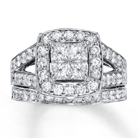 Previously Owned Diamond Bridal Set 2 ct tw Princess & Round-cut 14K White Gold Size 12