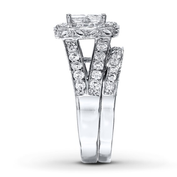 Thumbnail Image 3 of Previously Owned Diamond Bridal Set 2 ct tw Princess & Round-cut 14K White Gold Size 12