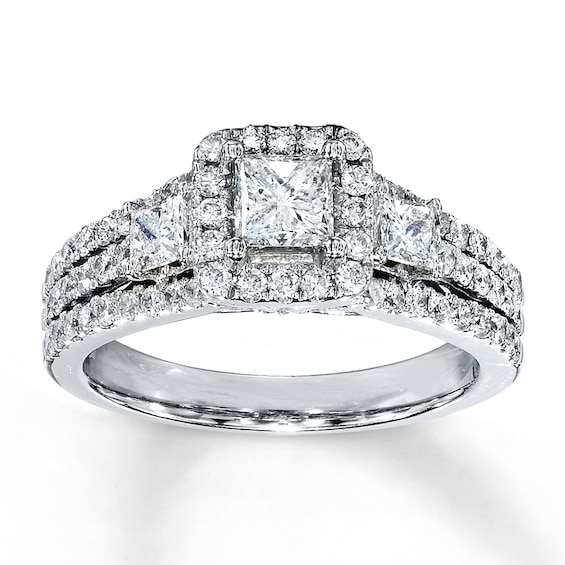 Previously Owned 3-Stone Diamond Ring 1-1/2 ct tw Princess & Round-cut 14K White Gold Size 10.5