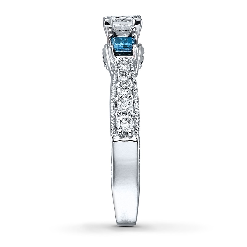 Previously Owned Blue Diamond Engagement Ring 1 ct tw Princess & Round-cut 14K White Gold