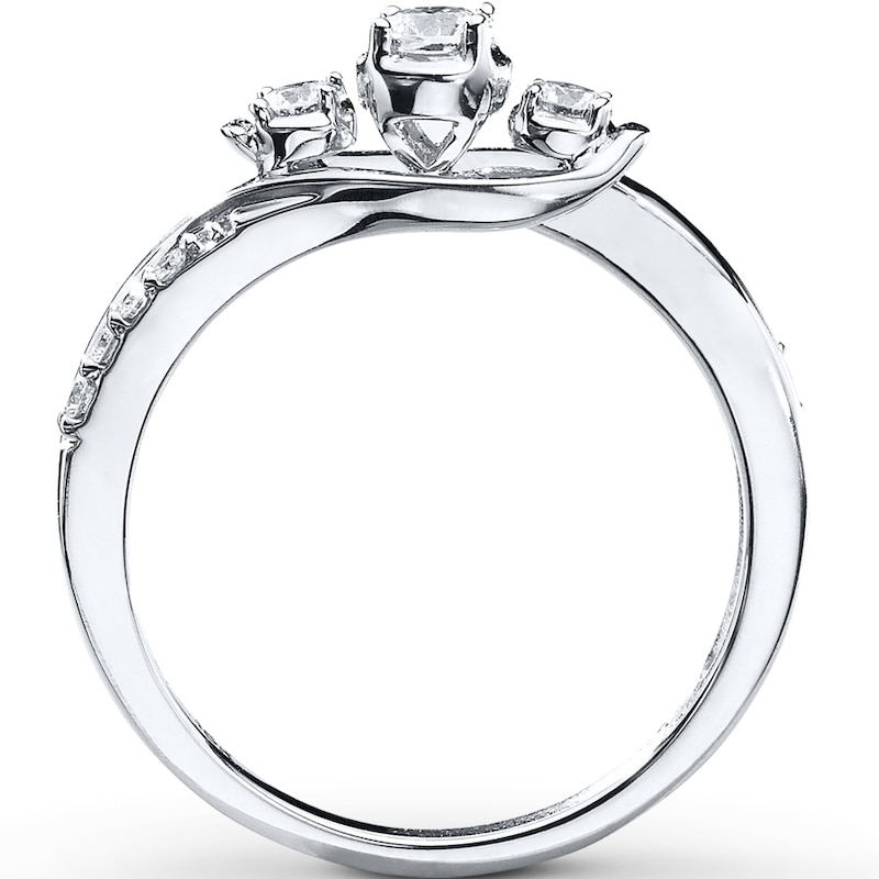 Main Image 2 of Previously Owned 3-Stone Diamond Ring 1/3 ct tw Round-cut 10K White Gold - Size 5