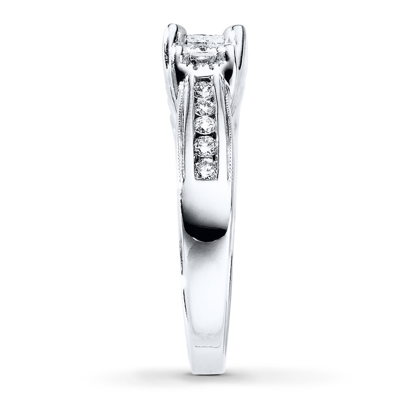 Previously Owned Three-Stone Ring 1 ct tw Princess & Round-cut Diamonds 14K White Gold - Size 2.5