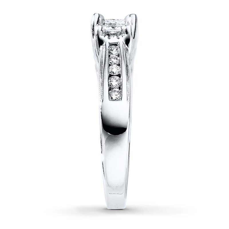 Main Image 3 of Previously Owned Three-Stone Ring 1 ct tw Princess & Round-cut Diamonds 14K White Gold - Size 4.25