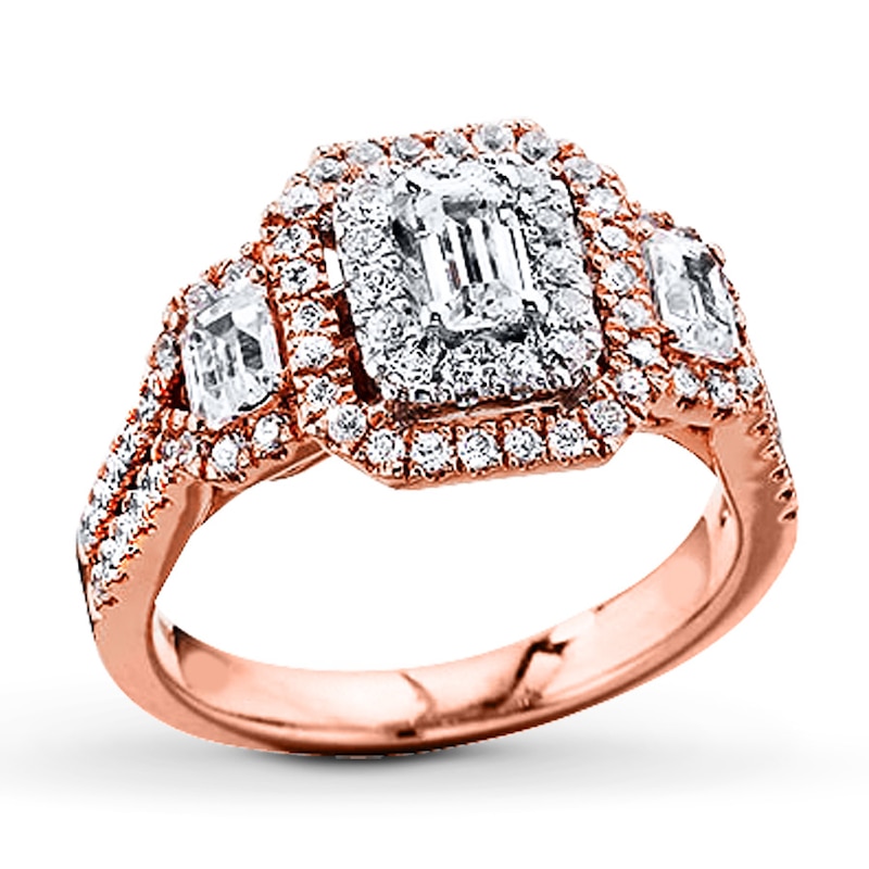 Main Image 1 of Previously Owned Engagement Ring 1-1/2 ct tw Emerald & Round-cut Diamonds 14K Two-Tone Gold - Size 9