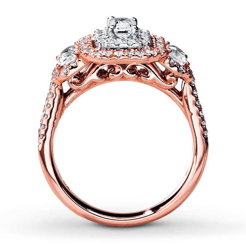 Main Image 2 of Previously Owned Engagement Ring 1-1/2 ct tw Emerald & Round-cut Diamonds 14K Two-Tone Gold - Size 9