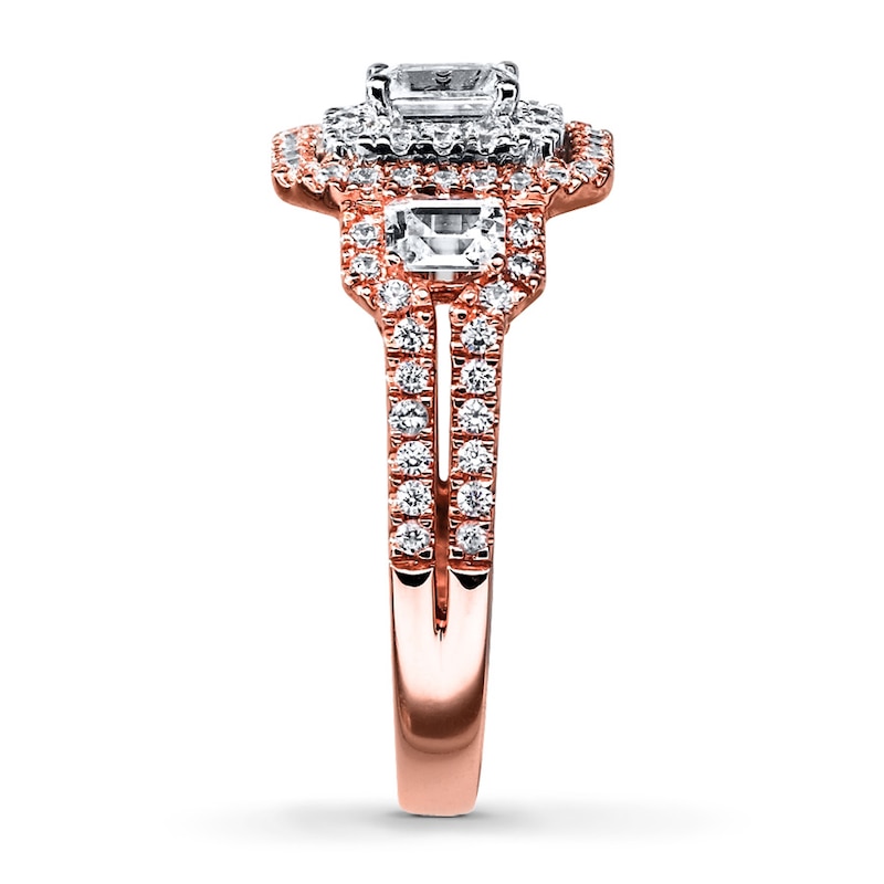 Main Image 3 of Previously Owned Engagement Ring 1-1/2 ct tw Emerald & Round-cut Diamonds 14K Two-Tone Gold - Size 9