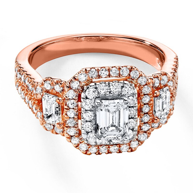 Main Image 4 of Previously Owned Engagement Ring 1-1/2 ct tw Emerald & Round-cut Diamonds 14K Two-Tone Gold - Size 9