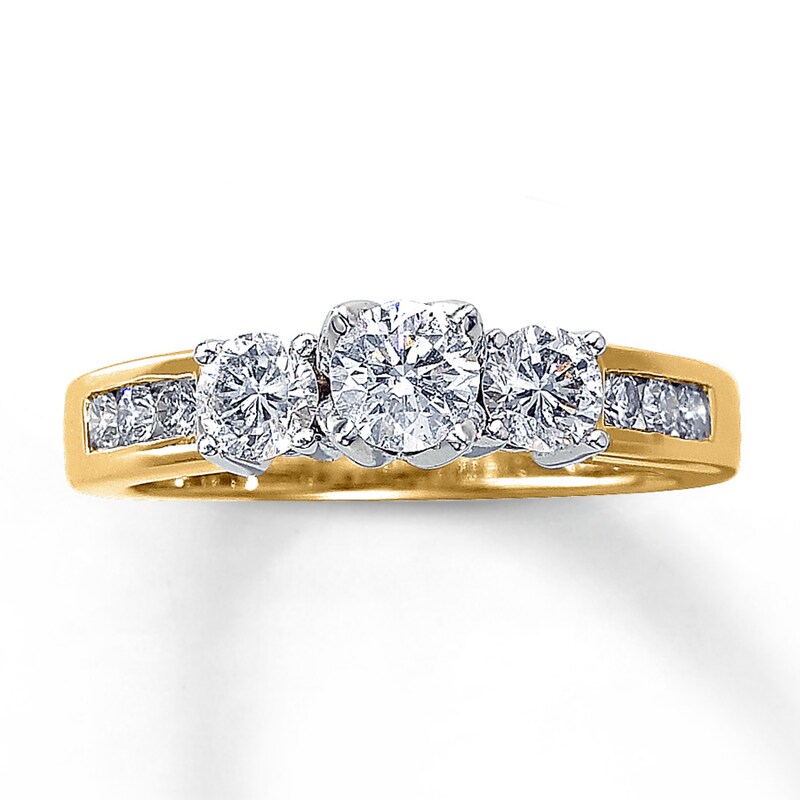 Main Image 1 of Previously Owned Three-Stone Diamond Engagement Ring 1 ct tw Round-cut 14K Yellow Gold Size 10.25