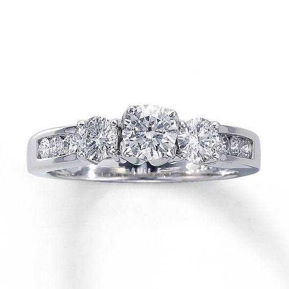 Previously Owned Three-Stone Diamond Engagement Ring 1 ct tw Round-cut 14K White Gold Size 4.5