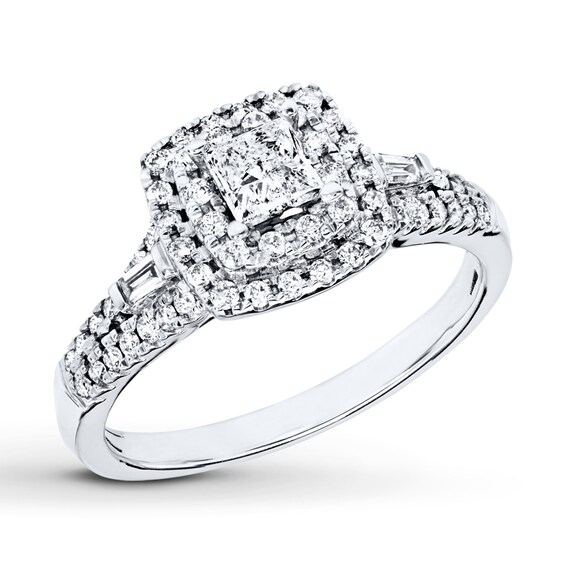 Previously Owned Engagement Ring 5/8 ct tw Princess & Round-cut Diamonds 10K White Gold Size 4