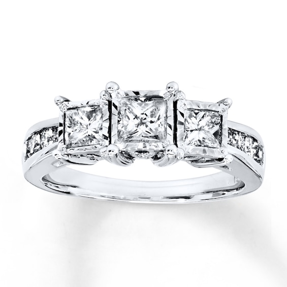 Previously Owned Diamond 3-Stone Ring 1 ct tw Princess & Round-cut 14K White Gold Size 4.5