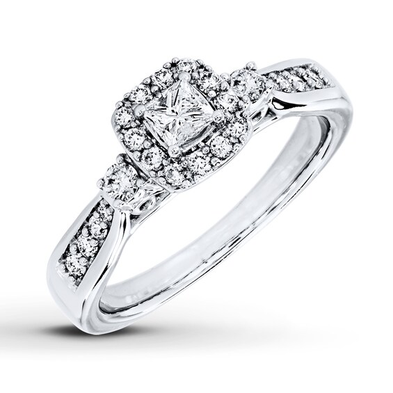 Previously Owned Diamond Engagement Ring 1/2 ct tw Princess & Round-cut 14K White Gold Size 4.75