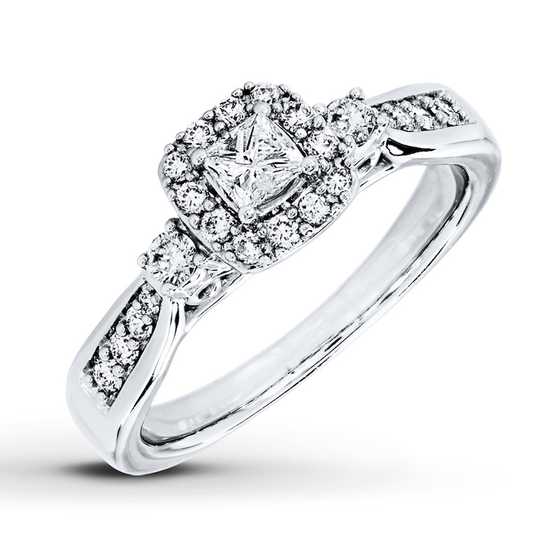 Main Image 1 of Previously Owned Diamond Engagement Ring 1/2 ct tw Princess & Round-cut 14K White Gold - Size 9.5