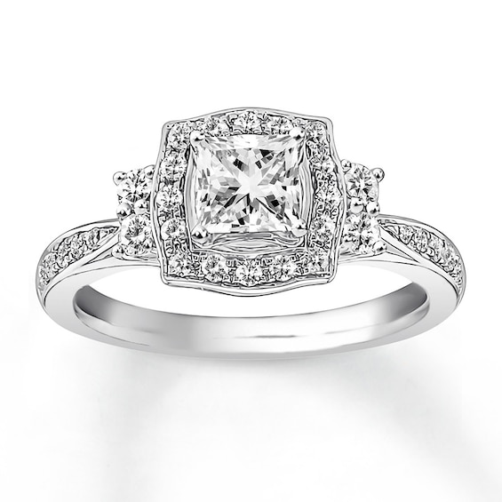 Previously Owned Diamond Engagement Ring 7/8 ct tw Princess & Round-cut 14K White Gold Size 9.5