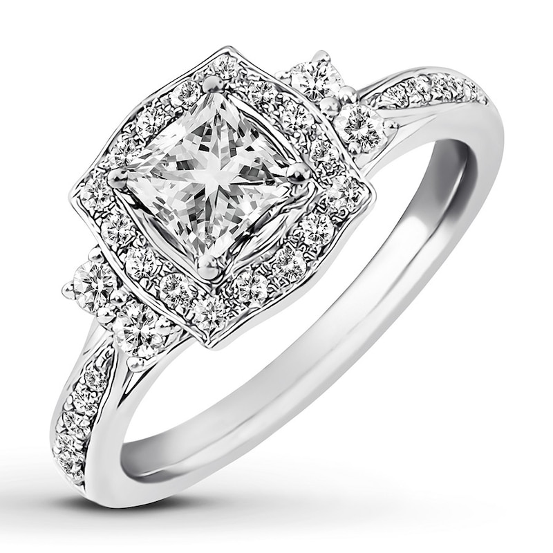 Main Image 4 of Previously Owned Diamond Engagement Ring 7/8 ct tw Princess & Round-cut 14K White Gold - Size 9.5