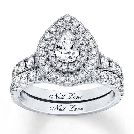 Previously Owned Neil Lane Bridal Set 2 ct tw Pear & Round-cut Diamonds 14K White Gold Size 3.75