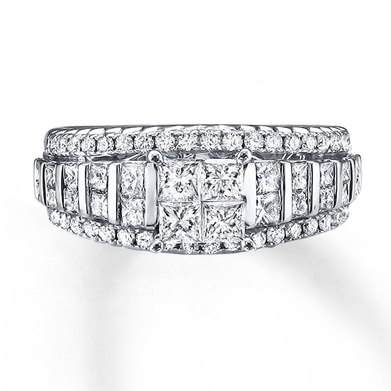 Previously Owned Diamond Engagement Ring 1-1/2 ct tw Princess & Round-cut 14K White Gold Size 10