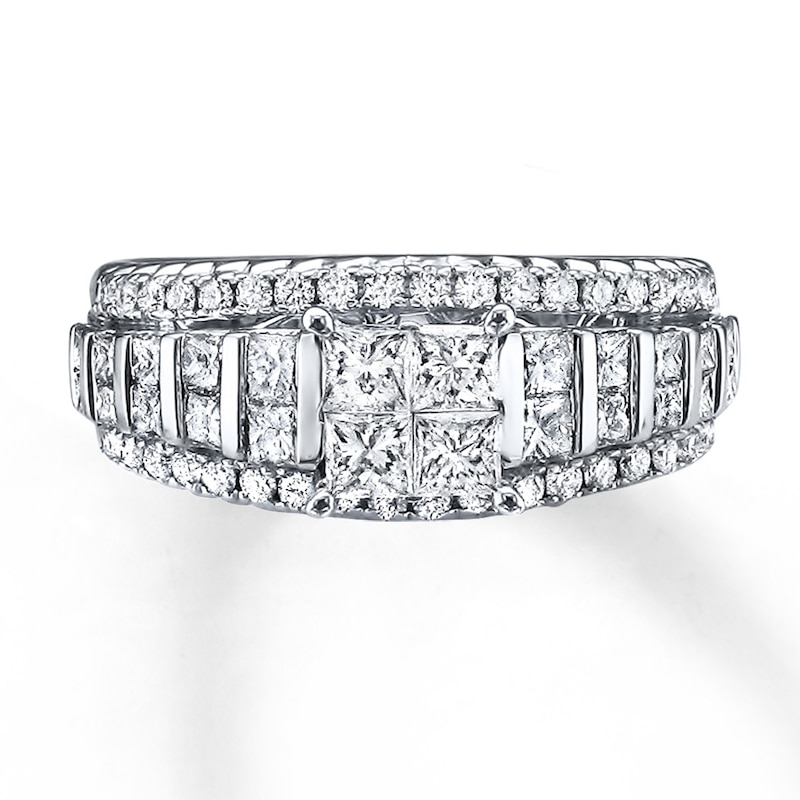 Main Image 1 of Previously Owned Diamond Engagement Ring 1-1/2 ct tw Princess & Round-cut 14K White Gold - Size 10