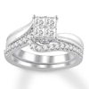 Thumbnail Image 1 of Previously Owned Diamond Bridal Set 5/8 ct tw Princess & Round-cut 14K White Gold - Size 8