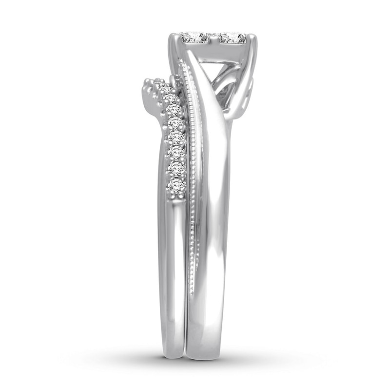 Main Image 2 of Previously Owned Diamond Bridal Set 5/8 ct tw Princess & Round-cut 14K White Gold - Size 8