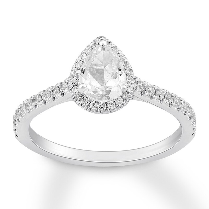 Main Image 1 of Previously Owned Diamond Engagement Ring 7/8 ct tw Pear & Round-cut 14K White Gold - Size 3.5