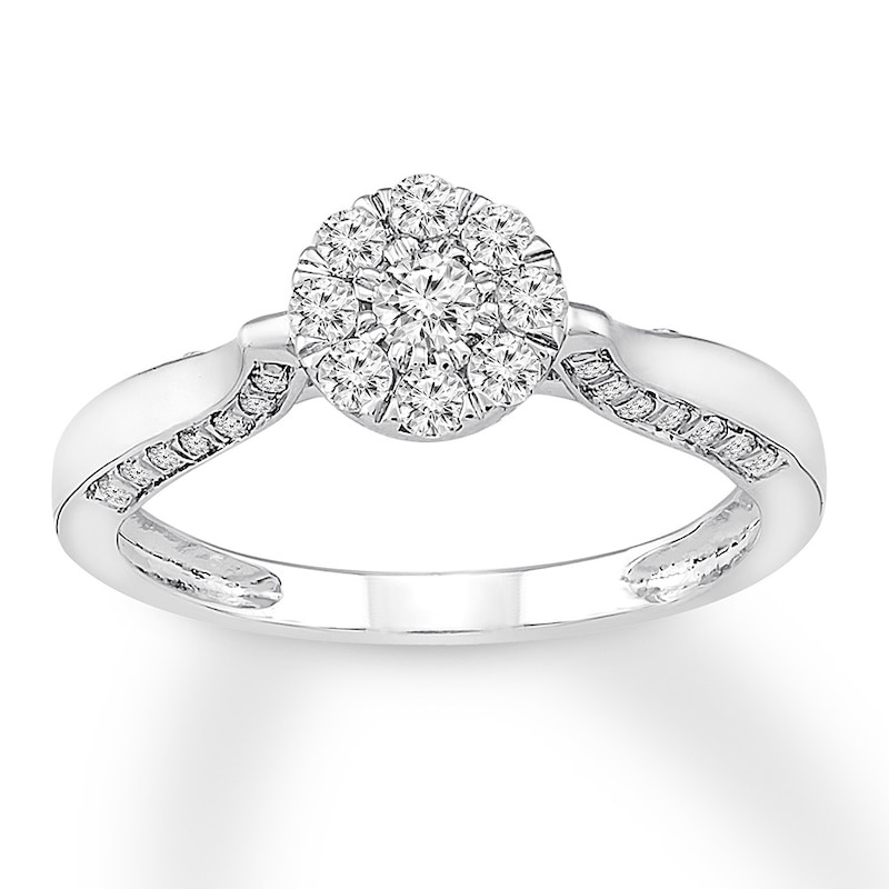 Main Image 1 of Previously Owned Diamond Engagement Ring 1/2 ct tw Round-cut 10K White Gold - Size 4.75