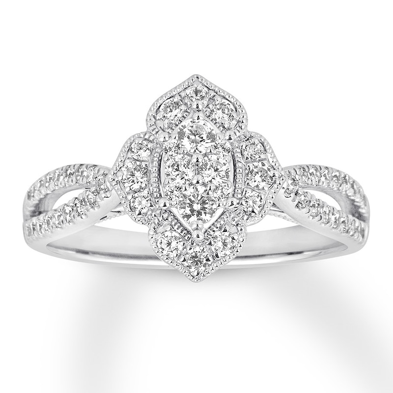Main Image 1 of Previously Owned Diamond Engagement Ring 1/2 ct tw Round-cut 14K White Gold Size 9