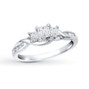 Previously Owned Diamond 3-Stone Engagement Ring 1/2 ct tw Princess & Round-cut 14K White Gold