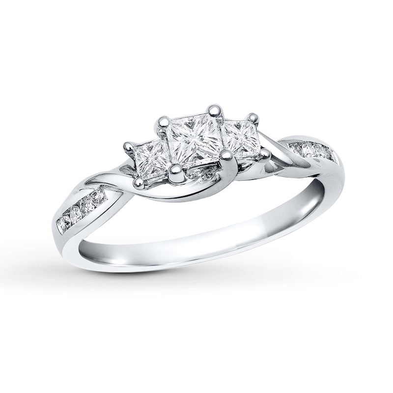 Previously Owned Diamond 3-Stone Engagement Ring 1/2 ct tw Princess & Round-cut 14K White Gold