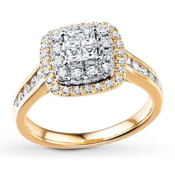 Previously Owned Diamond Engagement Ring 3/4 ct tw Princess & Round-cut 14K Two-Tone Gold Size