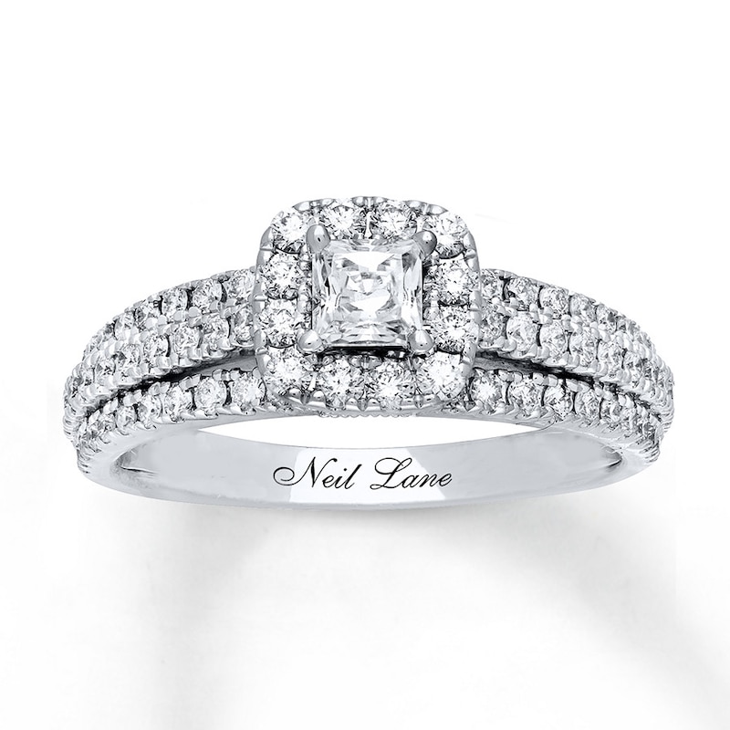 Main Image 1 of Previously Owned Neil Lane Engagement Ring 1 ct tw Princess & Round-cut Diamonds 14K White Gold