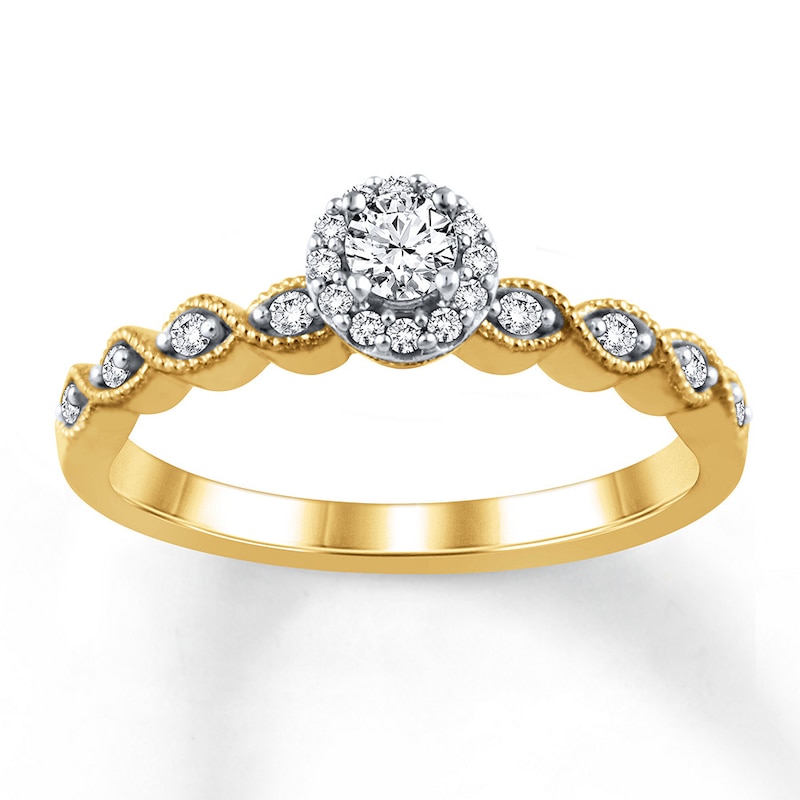 Main Image 1 of Previously Owned Diamond Engagement Ring 1/4 ct tw Round-cut 10K Two-Tone Gold