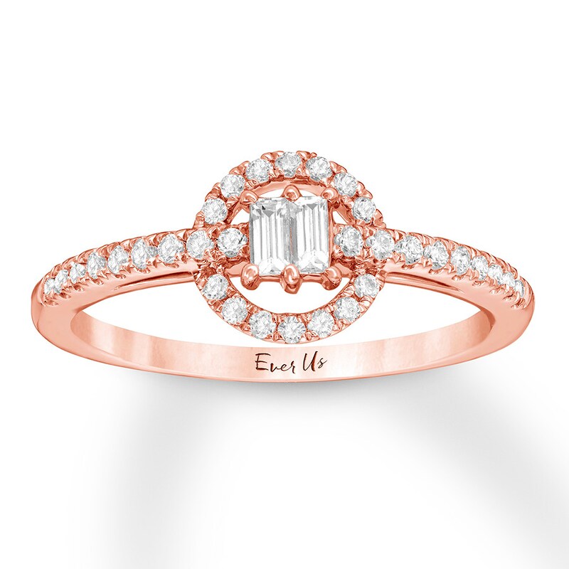 Main Image 1 of Previously Owned Ever Us Diamond Ring 1/3 ct tw Baguette & Round 10K Rose Gold