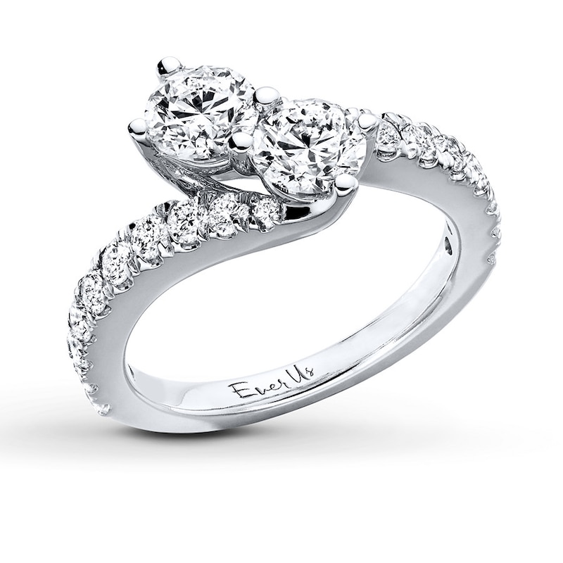 Main Image 3 of Previously Owned Ever Us Two-Stone Diamond Anniversary Ring 2 ct tw Round-cut 14K White Gold