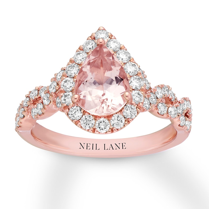 Previously Owned Neil Lane Morganite Engagement Ring 3/4 ct tw Round-cut Diamonds 14K Gold