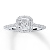 Thumbnail Image 0 of Previously Owned Engagement Ring 3/4 ct tw Round & Baguette-cut Diamonds 14K White Gold