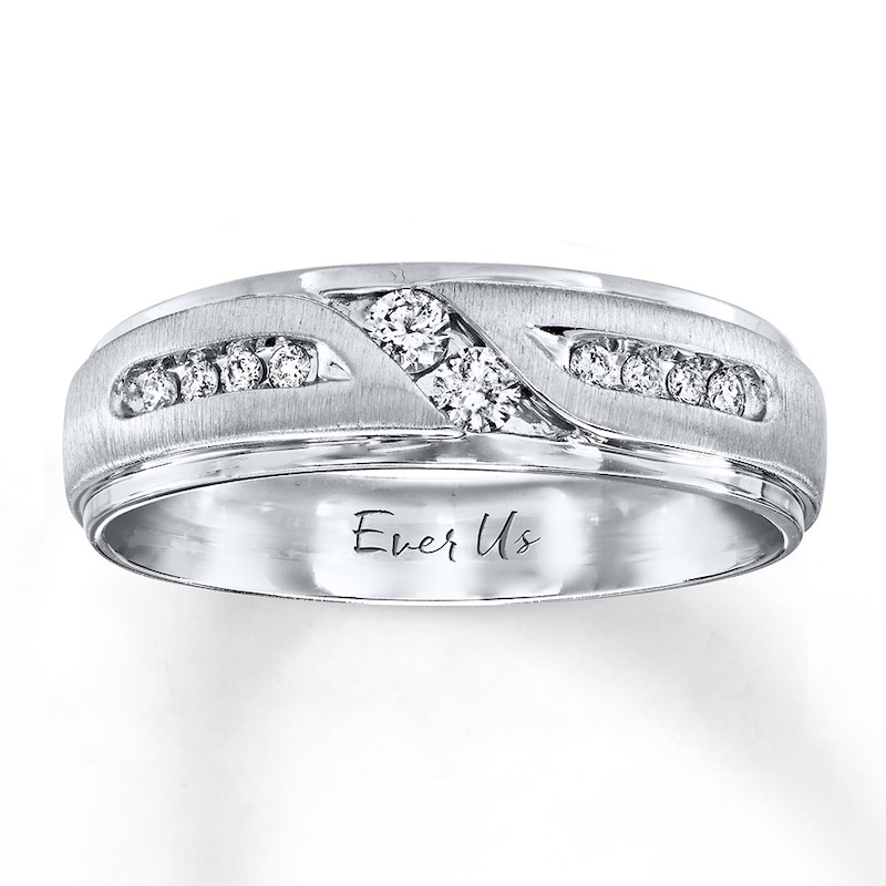 Main Image 1 of Previously Owned Ever Us Men's Two-Stone Wedding Band 1/4 ct tw Round-cut Diamonds 14K White Gold