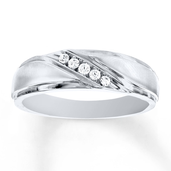 Previously Owned Men's Diamond Band 1/8 ct tw Round-cut 10K White Gold