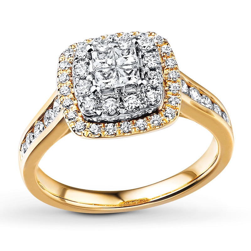 Previously Owned Diamond Engagement Ring 3/4 ct tw Princess & Round-cut 14K Two-Tone Gold