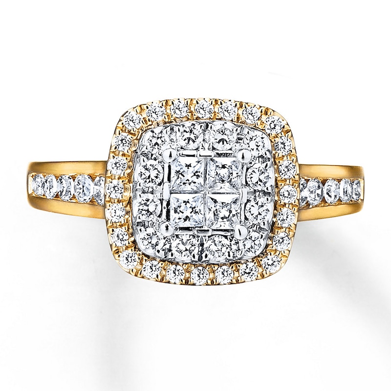 Previously Owned Diamond Engagement Ring 3/4 ct tw Princess & Round-cut 14K Two-Tone Gold