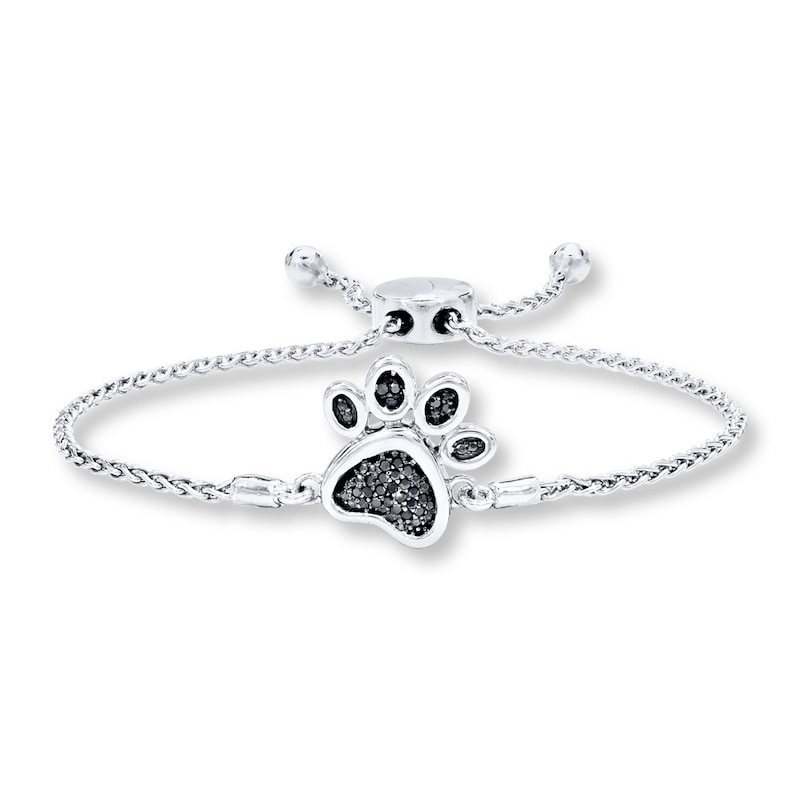 Previously Owned Paw Print Bolo Bracelet 1/10 ct tw Diamonds Sterling Silver 9.5"