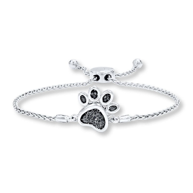 Main Image 1 of Previously Owned Paw Print Bolo Bracelet 1/10 ct tw Diamonds Sterling Silver 9.5&quot;