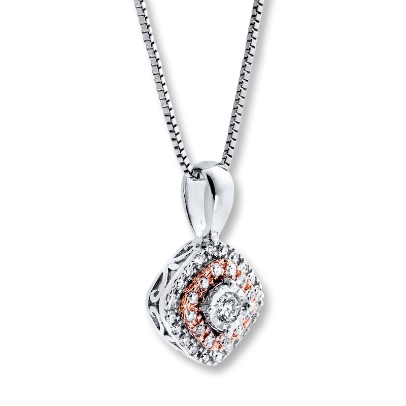 Main Image 2 of Previously Owned Diamond Necklace 1/5 ct tw Round-cut Sterling Silver & 10K Rose Gold