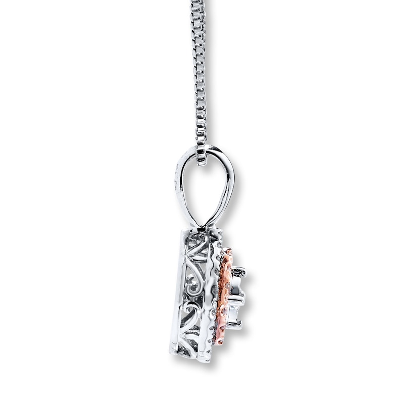 Main Image 3 of Previously Owned Diamond Necklace 1/5 ct tw Round-cut Sterling Silver & 10K Rose Gold