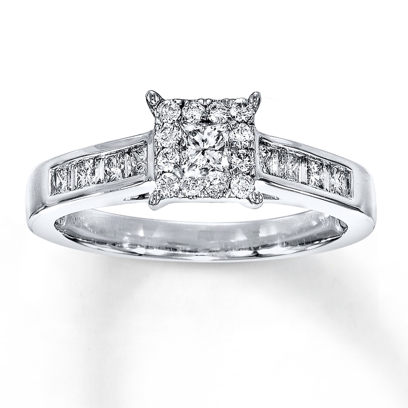 Previously Owned Diamond Engagement Ring 5/8 ct tw Princess, Baguette & Round-cut 14K White Gold